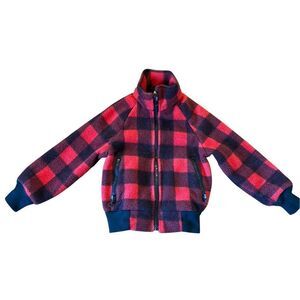 Lands End boys vintage buffalo plaid fleece jacket 5